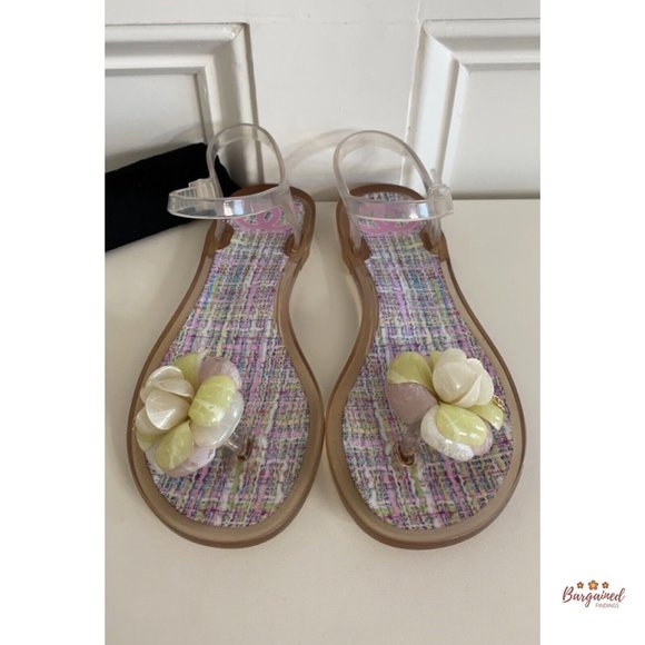 Authentic CHANEL Pink CC Clear Camelia Jelly Strap Flip Flops Flat Sandals 36/6 - Picture 5 of 14